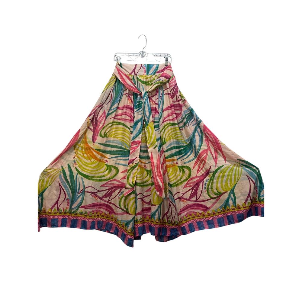 HER DESTINY Gauze Full Twirl Skirt Vacation Tropical Summer Vibes XL Tie Front